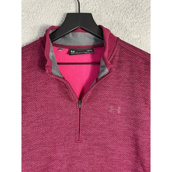 Under Armour ColdGear Loose 1/4 Zip Pullover Men’s M Fuchsia Pink Stretch Top - Picture 4 of 9